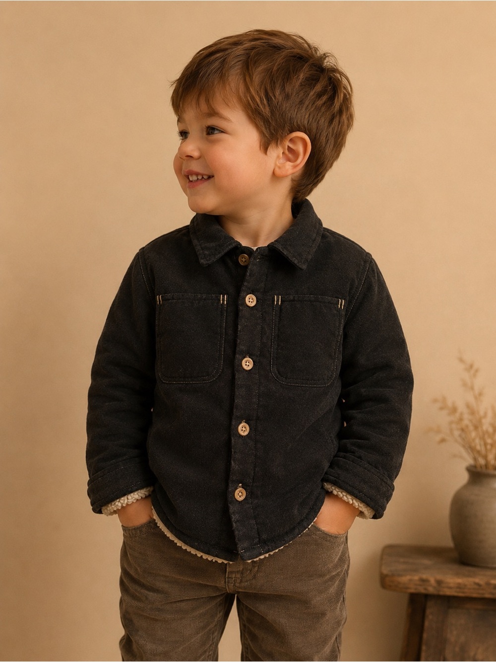 ZARA Kids Sherpa Lined Charcoal Shirt Jacket Overshirt 2Y 92cm